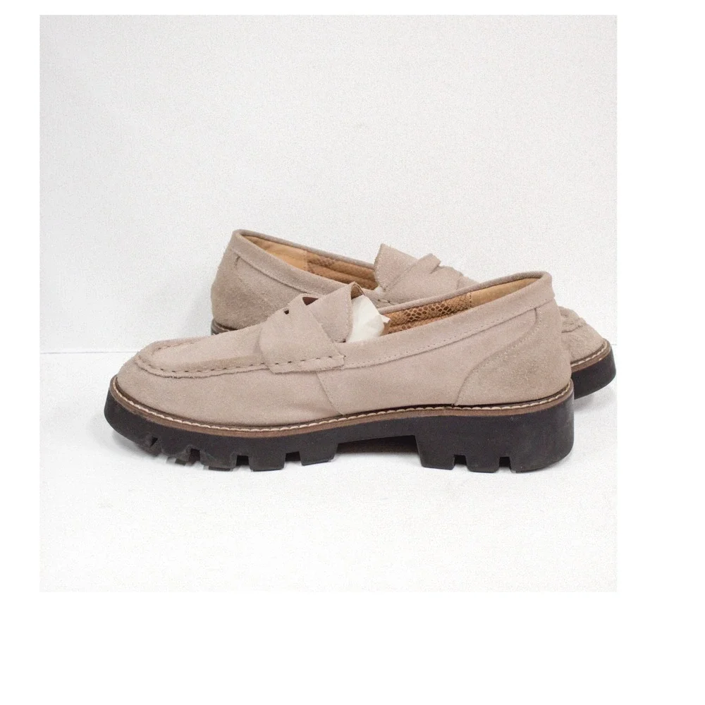 House of Harlow 1960 Gunner Penny Loafer Light Taupe Suede Lug Sole 9M-F33527